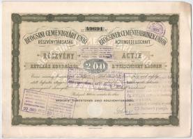 1906 Budapest "Beocsini Cementgyári Unió Részvénytársaság" részvénye 200K-ról, magyar és n...