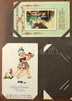 Kb. 200 db RÉGI angol üdvözlő képeslap egy nagy régi szakadt albumban, vegyes minőségben / Cca. 200 ...