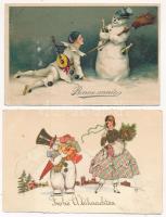 7 db RÉGI karácsonyi és újévi üdvözlő képeslap vegyes minőségben: hóemberek / 7 pre-1945 Christmas and New Year greeting postcards in mixed quality: snowman