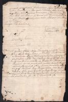 1726 Vas vámegye Kőszeg protcol töredék, Egyházasbecsői birtok átadásáról nemes Eöri István és feles...