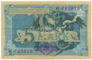 Német Birodalom 1904. 5M hatjegyű sorszám T:F szép papír German Empire 1904. 5 Mark six digit serial...