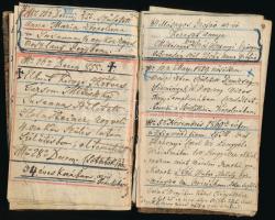 cca 1830-1870 Családi kalendárium fontos családi eseményekkel kézzel írt rossz állapotú füzet 20 beí...