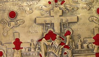 Levétel a keresztről ikon alpakka lemez okládja, bársonyborítású sérült ikontáblára erősítve, sérülé...