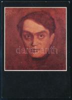 1988 Szalatnyay József, Klauszer (1915-1994) festő, grafikus autográf aláírása és dedikációja Keresztury Dezső részére, Czigány Dezső Ady-portréját reprodukáló képeslapon