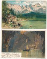 17 db RÉGI litho művész képeslap vegyes minőségben / 17 pre-1945 litho art postcards in mixed quality