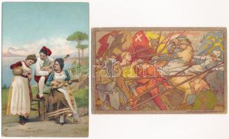 17 db RÉGI litho művész képeslap vegyes minőségben / 17 pre-1945 litho art postcards in mixed qualit...
