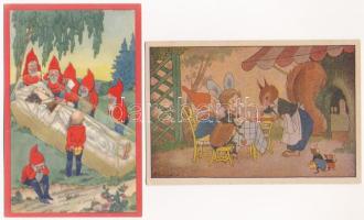 12 db RÉGI üdvözlő képeslap vegyes minőségben: törpék / 12 pre-1945 greeting postcards in mixed qual...