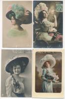 17 db RÉGI képeslap vegyes minőségben: hölgyek kalapban / 17 pre-1945 postcards in mixed quality: ladies in hats