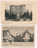 6 db RÉGI német képeslap vegyes minőségben: metszetek / 6 pre-1945 German postcards in mixed quality: etchings