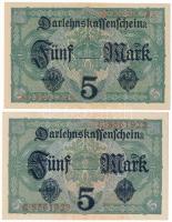 Német Birodalom 1917. 5M (2xklf, egyik hét-, a másik nyolc jegyű sorozatszám) T:F szép papír German ...