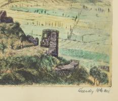 Élesdy István (1912-1987): Szentgyörgyhegy-Szigliget (Balatonfelvidék). Színezett rézkarc, papír, je...