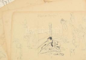 cca 1860 Vázlatok különböző témákban több, mint 20 lapon. Tus, papír, német nyelvű feljegyzésekkel. ...