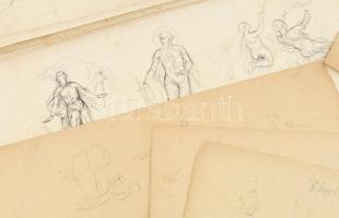 cca 1860 Vázlatok különböző témákban több, mint 20 lapon. Tus, papír, német nyelvű feljegyzésekkel. ...