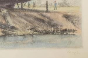 Varga Nándor Lajos (1895-1978): Hajójavítás Siófokon (Balaton). Színezett rézkarc, papír, jelzett, ü...