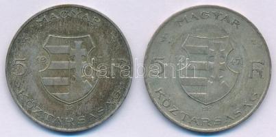 1947. 5Ft Ag "Kossuth" (2x) T:VF,F patina Adamo F8.1