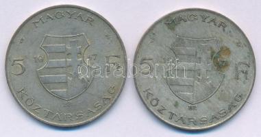 1947. 5Ft Ag "Kossuth" (2x) T:VF,F patina Adamo F8.1