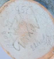 Gorka Géza (1894-1971): Ugrasztott mázas türkizkék váza. Jelzett, m: 20,5 cm