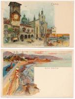 17 db RÉGI olasz litho képeslap vegyes minőségben / 17 pre-1945 Italian litho postcards in mixed quality, J. Velten edition, E. Nister, signed by Manuel Wielandt