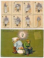 9 db RÉGI humoros képeslap vegyes minőségben: pisilés / 9 pre-1945 humorous postcards in mixed quality: peeing