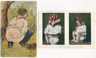 9 db RÉGI humoros képeslap vegyes minőségben: pisilés / 9 pre-1945 humorous postcards in mixed quali...
