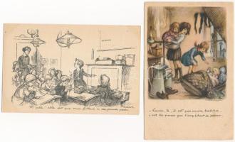 Francisque Poulbot - 40 db RÉGI francia képeslap vegyes minőségben, első világháborús propagandák is...