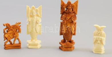 4 darab keleti faragott csont figura, egyik sérült, m: 6-10 cm