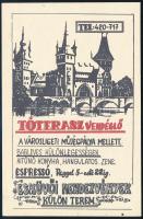 cca 1960 Tóterasz Vendéglő, a Városligeti Műjégpálya mellett, reklám prospektus, 15x9 cm.