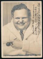 1936 Huszár Károly Pufi (1884-1941) színész, forgatókönyvíró, kupléénekes dedikált fotója, 17,5×12,5 cm
