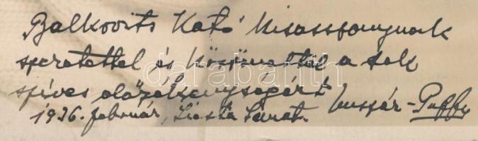 1936 Huszár Károly Pufi (1884-1941) színész, forgatókönyvíró, kupléénekes dedikált fotója, 17,5×12,5...