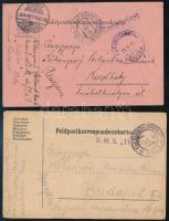 1915-1918 2 db tábori posta levelezőlap a Triglav hadihajóról küldve, "K.u.K. MARINEFELDPOSTAMT / POLA"