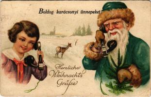 1936 Boldog Karácsonyi ünnepeket! Mikulás telefonnal / Christmas greeting, Saint Nicholas on the phone