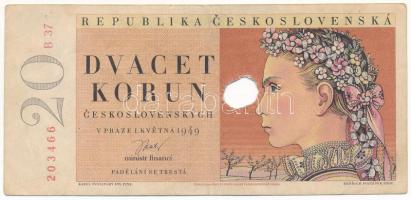 Csehszlovákia 1949. 20K lyukasztással érvénytelenítve T:F Czechoslovakia 1949. 20 Korun cancelled by hole C:F Krause P#70