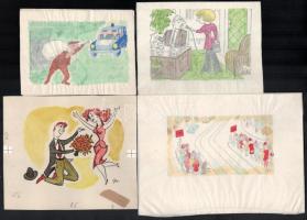 Szegő Gizi (1902-1985): 10 db karikatúra. Vegyes technika, papír, jelzett és egy kivételével hátolda...