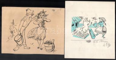 Szegő Gizi (1902-1985): 10 db karikatúra. Vegyes technika, papír, jelzett és egy kivételével hátolda...