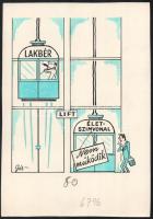 Szegő Gizi (1902-1985): 5 db karikatúra. Vegyes technika, papír, jelzett és mindegyik hátoldalán &qu...
