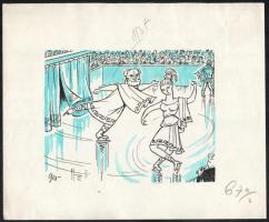 Szegő Gizi (1902-1985): 5 db karikatúra. Vegyes technika, papír, jelzett és mindegyik hátoldalán &qu...