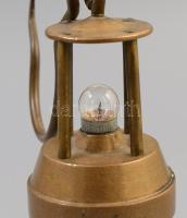 Katowice bronz bányászlámpa, m: 13,5 cm