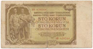 Csehszlovákia 1953. 100K T:VG Czechoslovakia 1953. 100 Korun C:VG Krause P#86