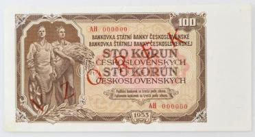 Csehszlovákia 1953. 100K "VZOREK (MINTA)" "AH 000000" sorszámmal T:AU Czechoslovakia 1953. 100 Korun "VZOREK (SPECIMEN)" with "AH 000000" serial number C:AU Krause P#86