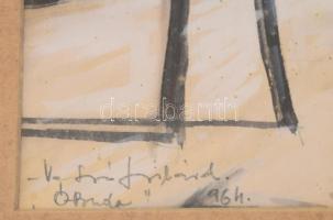 Vetró Szilárd (-): Óbudai részlet, 1964. Akvarell, papír, jelzett. Üvegezett fakeretben, 18×21,5 cm