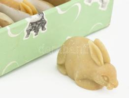 12 db kínai jáde nyúl figura, eredeti dobozában egyenként 5 cm