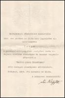 1935 A Magyar Bronz Érdemérem adományozó okirata Varsányi Győző folyamőr részére dombornyomott angya...