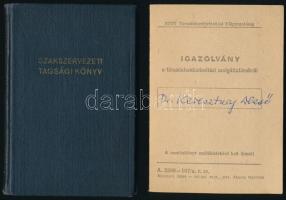 1951-1971 Keresztury Dezső (1904-1996) költő, korábbi vallás- és közoktatásügyi miniszter 2 db okmánya: 1951-59 Szakszervezeti tagsági könyv, számos bélyeggel és egy betétlappal + 1971 igazolvány a társadalombiztosítási szolgáltatásokról