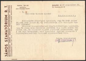 1932-1946 Bp., János Szanatórium össz. 3 db bizonyítványa ugyanazon ápoló részére beazonosítandó alá...