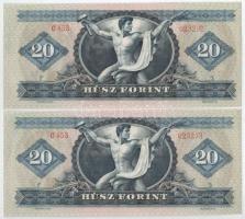 1969. 20Ft (2x) sorszámkövetők " C 453 023232 - C 453 023233" eltolódott nyomat T:AU hullá...