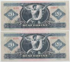 1969. 20Ft (2x) sorszámkövetők " C 287 153034 - C 287 153035" T:UNC,AU hullámos papír Adam...