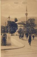 Sarajevo Emperor bridge with mosque and folkwear