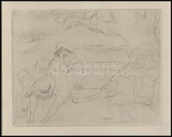 Vértes Marcell (1895-1961): Parkban (erotikus-pornográf grafika). Rézkarc, papír, jelzés nélkül. Az ...