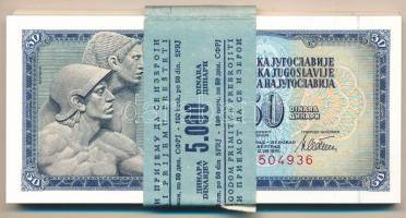 Jugoszlávia 1978. 50D (65x) sorszámkövető, eredeti banki kötegelővel T:UNC,AU  Yugoslavia 1978. 50 Dinara (65x) consecutive serial numbers, with original bank currency strap C:UNC,AU Krause P#89a