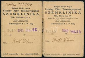 1934-1941 Budapesti kir. magyar Pázmány Péter Tudományegyetemi Szemklinika beteglapok, 4 db
